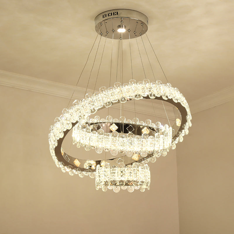 Nickel Circular Hanging Chandelier Modernist LED Crystal Suspended Lighting Fixture Clearhalo 'Ceiling Lights' 'Chandeliers' 'Modern Chandeliers' 'Modern' Lighting' 281733