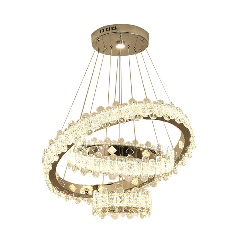 Nickel Circular Hanging Chandelier Modernist LED Crystal Suspended Lighting Fixture Clearhalo 'Ceiling Lights' 'Chandeliers' 'Modern Chandeliers' 'Modern' Lighting' 281735