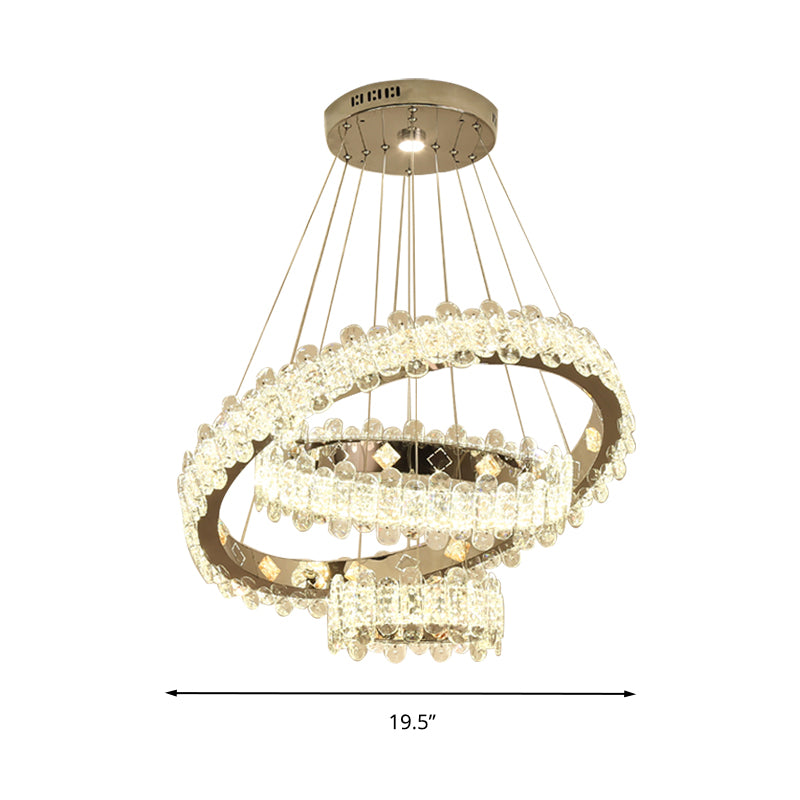 Nickel Circular Hanging Chandelier Modernist LED Crystal Suspended Lighting Fixture Clearhalo 'Ceiling Lights' 'Chandeliers' 'Modern Chandeliers' 'Modern' Lighting' 281736