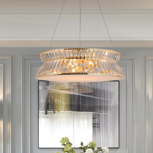 Modernism 4 Bulbs Ceiling Chandelier Drum Hanging Pendant Light with Clear Crystal Shade Clear Clearhalo 'Ceiling Lights' 'Chandeliers' 'Clear' 'Industrial' 'Modern Chandeliers' 'Modern' 'Tiffany' 'Traditional Chandeliers' Lighting' 281759