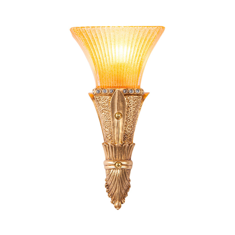 Traditional Flared Wall Mount Light 1 Light Orange Glass and Resin Wall Sconce in Gold for Corridor Clearhalo 'Wall Lamps & Sconces' 'Wall Lights' Lighting' 281808