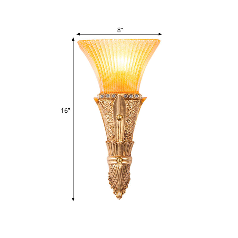 Traditional Flared Wall Mount Light 1 Light Orange Glass and Resin Wall Sconce in Gold for Corridor Clearhalo 'Wall Lamps & Sconces' 'Wall Lights' Lighting' 281809