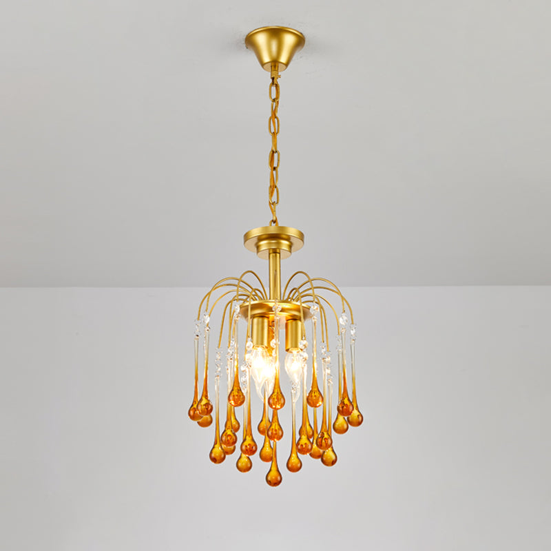 Clear/Deep Tan Crystal Sputnik Pendant Chandelier Traditionary 3/5/6 Bulbs Ceiling Hanging Light in Gold Clearhalo 'Ceiling Lights' 'Chandeliers' Lighting' options 281874