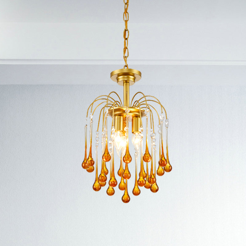 Clear/Deep Tan Crystal Sputnik Pendant Chandelier Traditionary 3/5/6 Bulbs Ceiling Hanging Light in Gold Clearhalo 'Ceiling Lights' 'Chandeliers' Lighting' options 281875