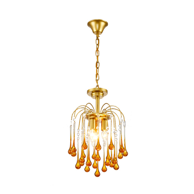 Clear/Deep Tan Crystal Sputnik Pendant Chandelier Traditionary 3/5/6 Bulbs Ceiling Hanging Light in Gold Clearhalo 'Ceiling Lights' 'Chandeliers' Lighting' options 281877