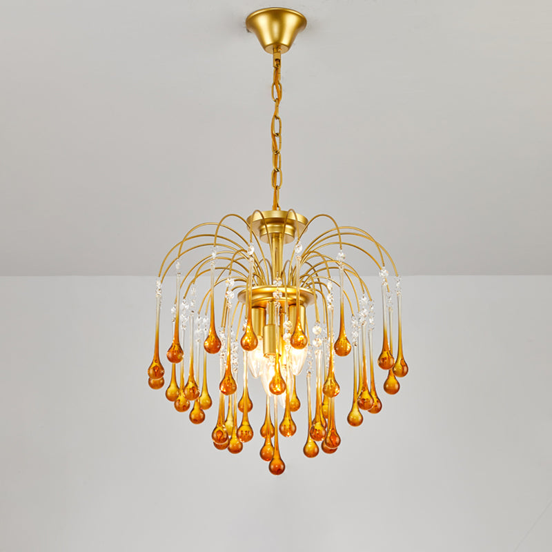 Clear/Deep Tan Crystal Sputnik Pendant Chandelier Traditionary 3/5/6 Bulbs Ceiling Hanging Light in Gold Clearhalo 'Ceiling Lights' 'Chandeliers' Lighting' options 281879