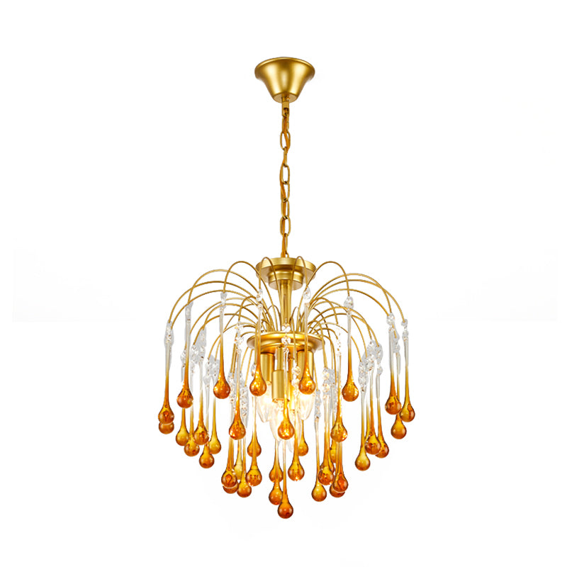 Clear/Deep Tan Crystal Sputnik Pendant Chandelier Traditionary 3/5/6 Bulbs Ceiling Hanging Light in Gold Clearhalo 'Ceiling Lights' 'Chandeliers' Lighting' options 281881