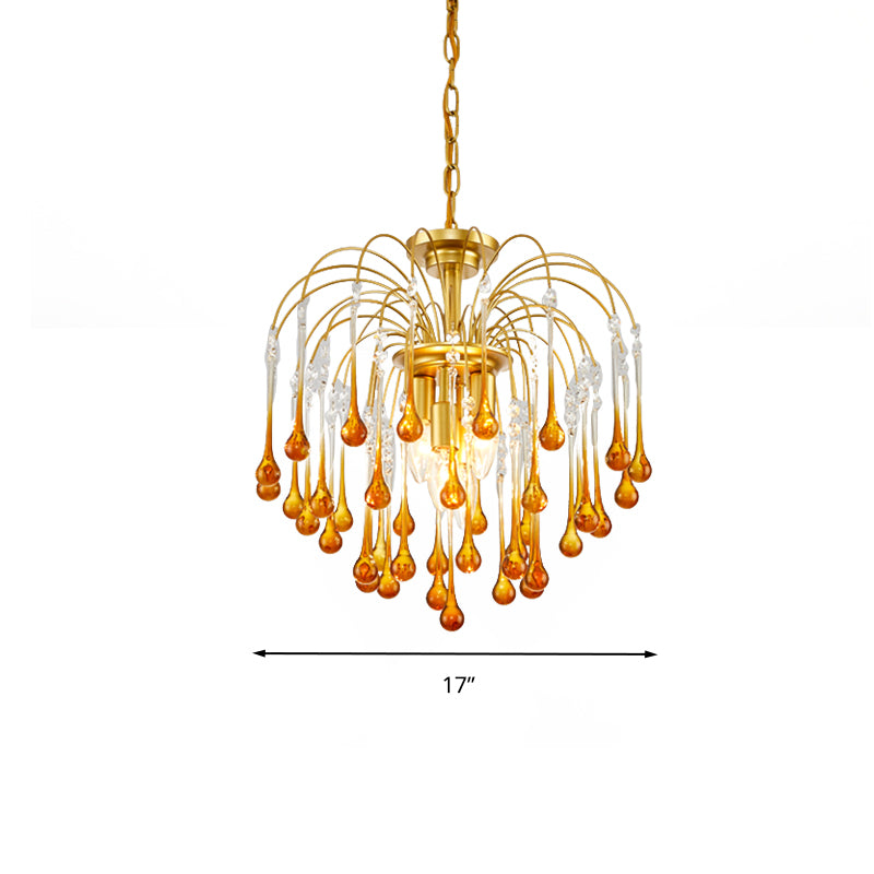 Clear/Deep Tan Crystal Sputnik Pendant Chandelier Traditionary 3/5/6 Bulbs Ceiling Hanging Light in Gold Clearhalo 'Ceiling Lights' 'Chandeliers' Lighting' options 281882