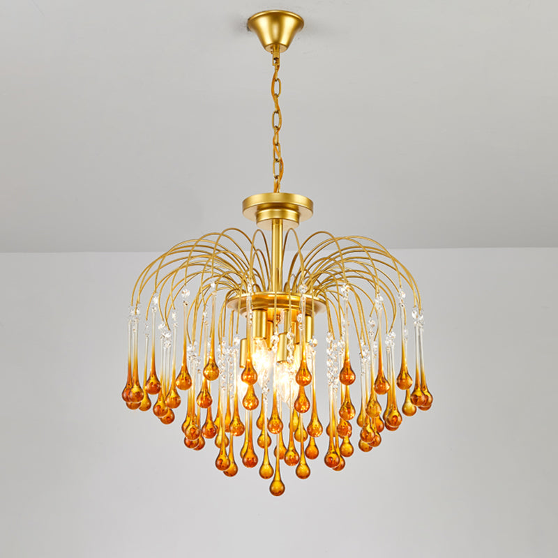 Clear/Deep Tan Crystal Sputnik Pendant Chandelier Traditionary 3/5/6 Bulbs Ceiling Hanging Light in Gold Clearhalo 'Ceiling Lights' 'Chandeliers' Lighting' options 281883