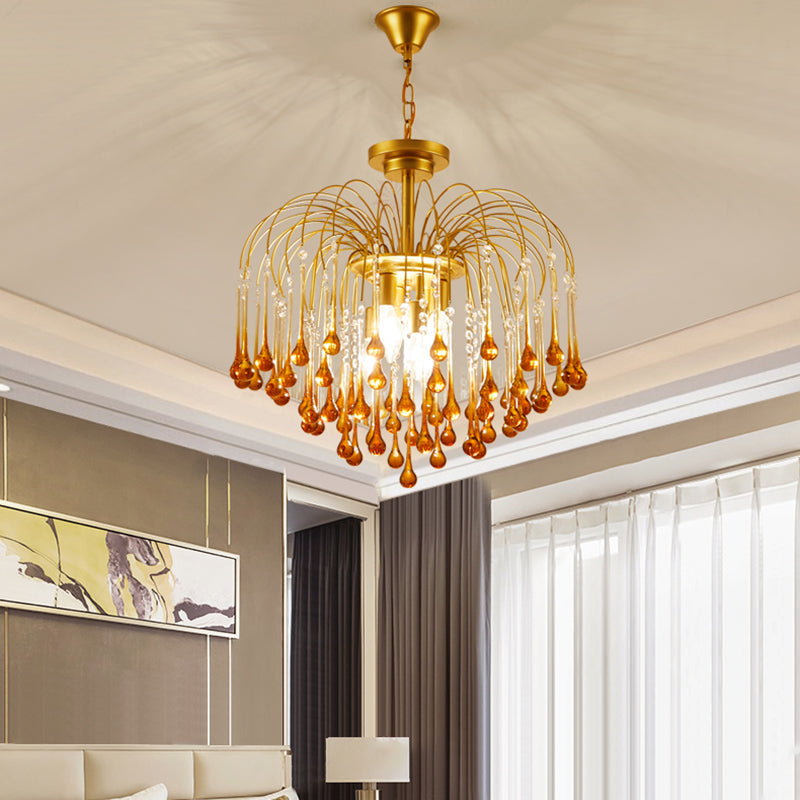 Clear/Deep Tan Crystal Sputnik Pendant Chandelier Traditionary 3/5/6 Bulbs Ceiling Hanging Light in Gold Clearhalo 'Ceiling Lights' 'Chandeliers' Lighting' options 281884