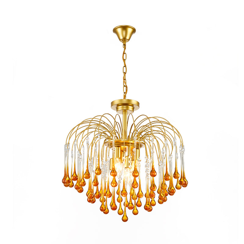 Clear/Deep Tan Crystal Sputnik Pendant Chandelier Traditionary 3/5/6 Bulbs Ceiling Hanging Light in Gold Clearhalo 'Ceiling Lights' 'Chandeliers' Lighting' options 281885