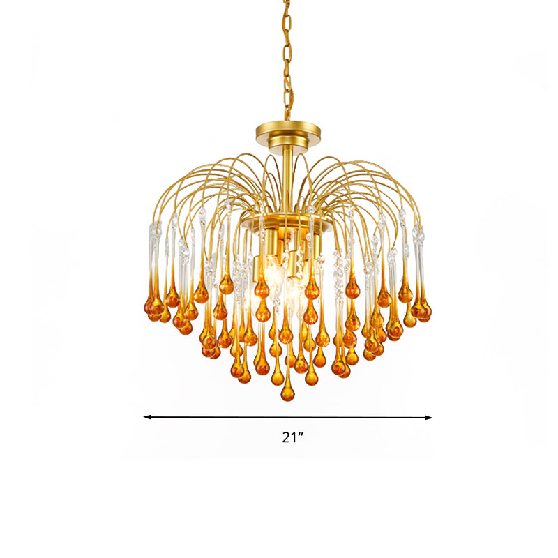 Clear/Deep Tan Crystal Sputnik Pendant Chandelier Traditionary 3/5/6 Bulbs Ceiling Hanging Light in Gold Clearhalo 'Ceiling Lights' 'Chandeliers' Lighting' options 281886