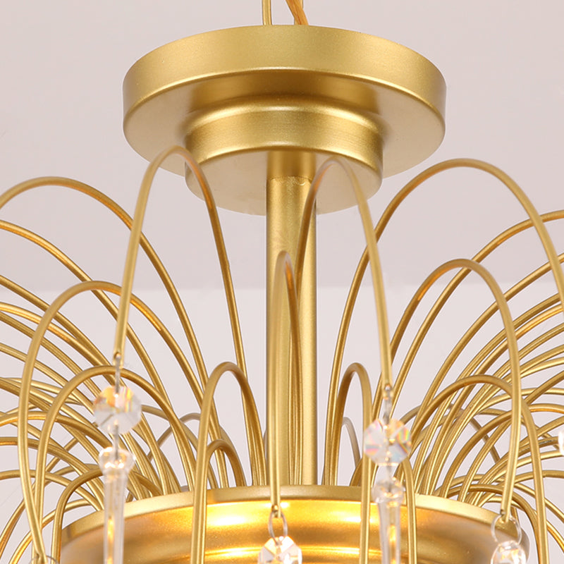 Clear/Deep Tan Crystal Sputnik Pendant Chandelier Traditionary 3/5/6 Bulbs Ceiling Hanging Light in Gold Clearhalo 'Ceiling Lights' 'Chandeliers' Lighting' options 281887