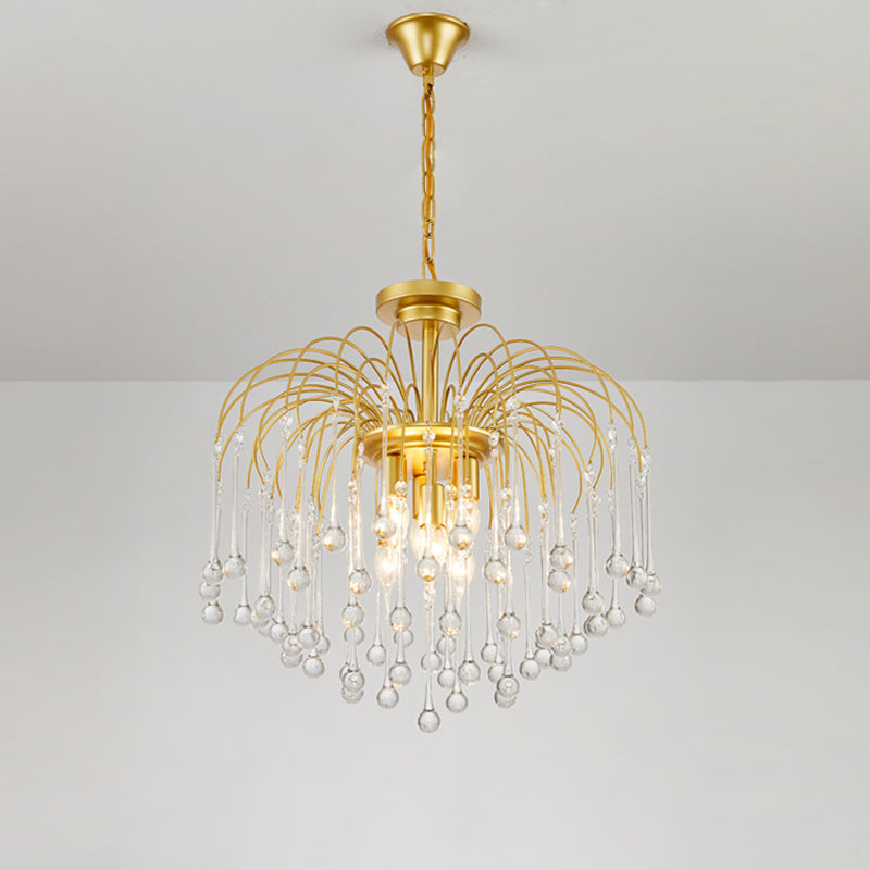 Clear/Deep Tan Crystal Sputnik Pendant Chandelier Traditionary 3/5/6 Bulbs Ceiling Hanging Light in Gold Clearhalo 'Ceiling Lights' 'Chandeliers' Lighting' options 281896