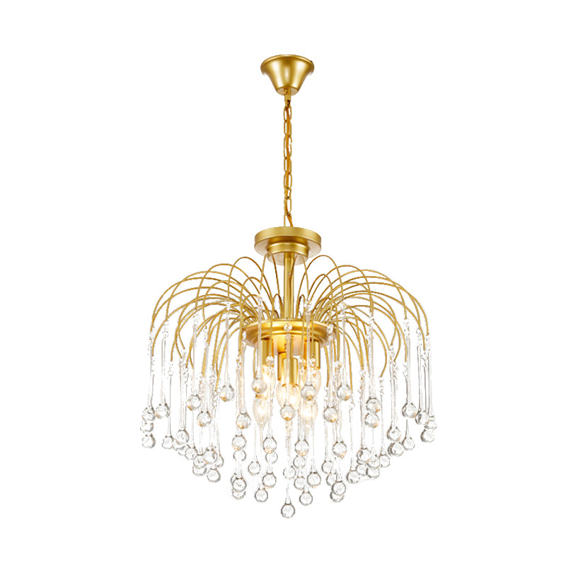 Clear/Deep Tan Crystal Sputnik Pendant Chandelier Traditionary 3/5/6 Bulbs Ceiling Hanging Light in Gold Clearhalo 'Ceiling Lights' 'Chandeliers' Lighting' options 281898