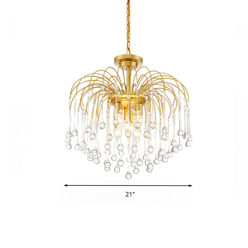 Clear/Deep Tan Crystal Sputnik Pendant Chandelier Traditionary 3/5/6 Bulbs Ceiling Hanging Light in Gold Clearhalo 'Ceiling Lights' 'Chandeliers' Lighting' options 281899