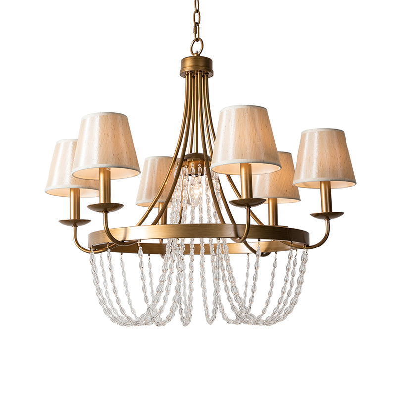 Brass Armed Hanging Chandelier Traditional 6 Heads Metal Pendant Light Fixture with Cone Fabric Shade Clearhalo 'Ceiling Lights' 'Chandeliers' Lighting' options 281920