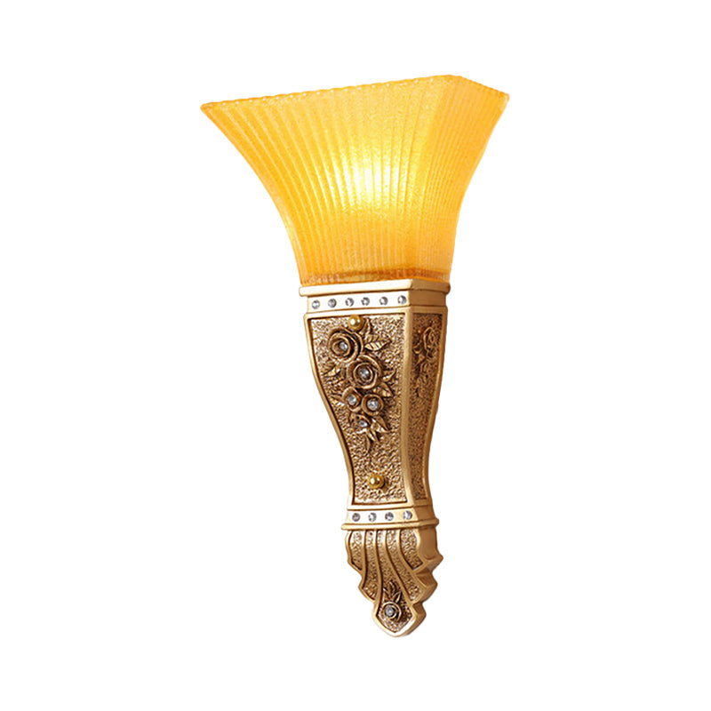 1 Head Sconce Light Fixture Modern Style Flared Shade Yellow Glass and Resin Wall Mount Light in Gold/White Clearhalo 'Wall Lamps & Sconces' 'Wall Lights' Lighting' 281937