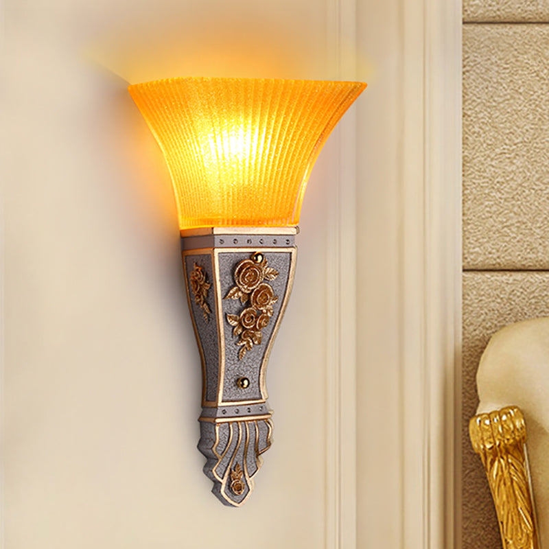 1 Head Sconce Light Fixture Modern Style Flared Shade Yellow Glass and Resin Wall Mount Light in Gold/White White Clearhalo 'Wall Lamps & Sconces' 'Wall Lights' Lighting' 281939