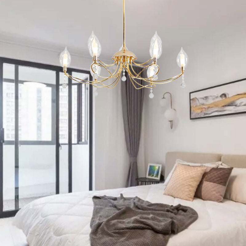 Gold Curved Arm Chandelier Lamp Modernist 9/15/18 Heads Metal Ceiling Pendant Light for Living Room Clearhalo 'Ceiling Lights' 'Chandeliers' Lighting' options 281951