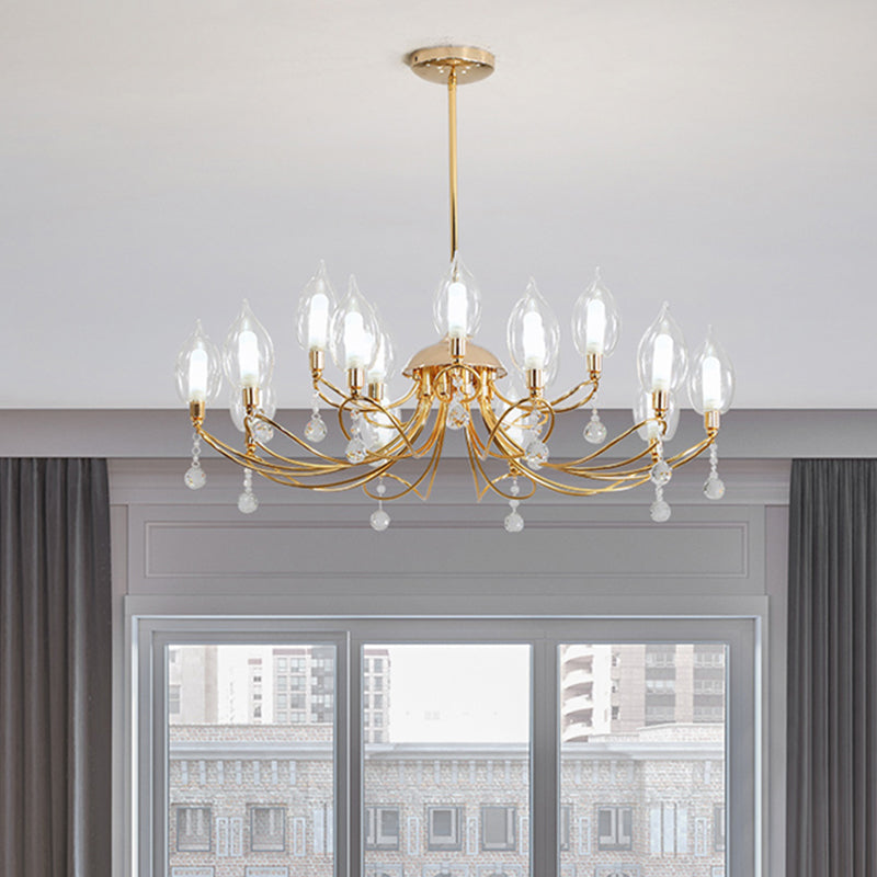 Gold Curved Arm Chandelier Lamp Modernist 9/15/18 Heads Metal Ceiling Pendant Light for Living Room Clearhalo 'Ceiling Lights' 'Chandeliers' Lighting' options 281954