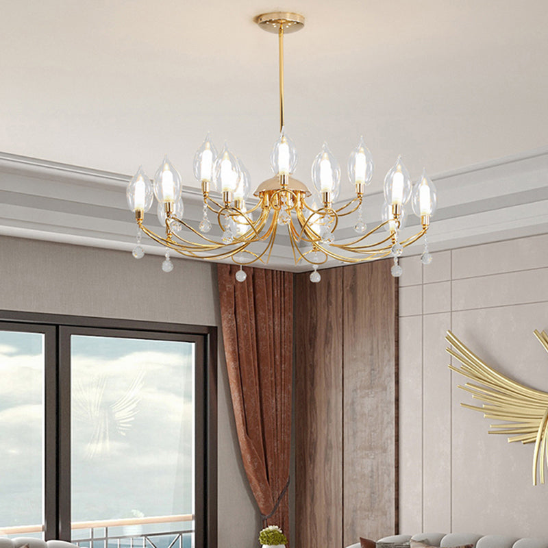 Gold Curved Arm Chandelier Lamp Modernist 9/15/18 Heads Metal Ceiling Pendant Light for Living Room Clearhalo 'Ceiling Lights' 'Chandeliers' Lighting' options 281955