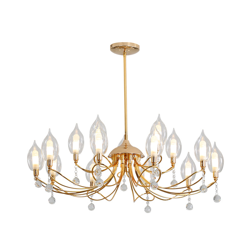 Gold Curved Arm Chandelier Lamp Modernist 9/15/18 Heads Metal Ceiling Pendant Light for Living Room Clearhalo 'Ceiling Lights' 'Chandeliers' Lighting' options 281956