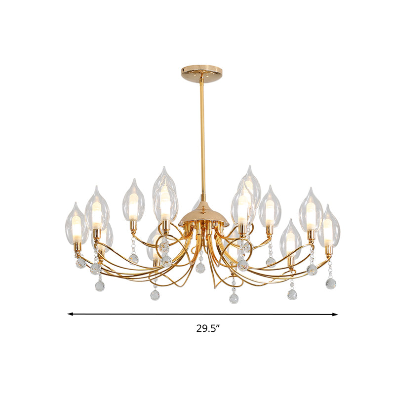 Gold Curved Arm Chandelier Lamp Modernist 9/15/18 Heads Metal Ceiling Pendant Light for Living Room Clearhalo 'Ceiling Lights' 'Chandeliers' Lighting' options 281957