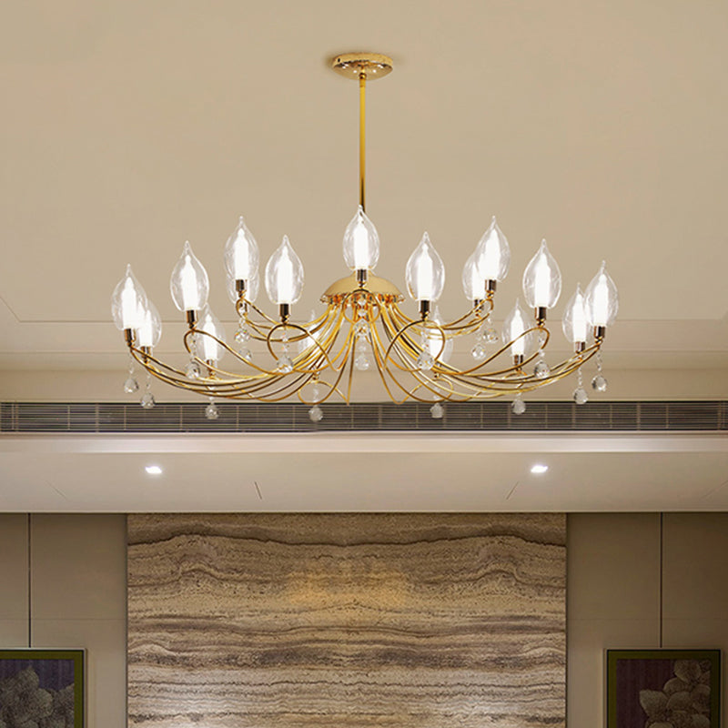 Gold Curved Arm Chandelier Lamp Modernist 9/15/18 Heads Metal Ceiling Pendant Light for Living Room Clearhalo 'Ceiling Lights' 'Chandeliers' Lighting' options 281958