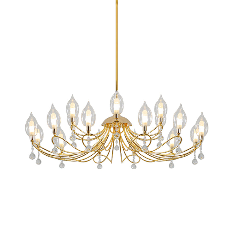 Gold Curved Arm Chandelier Lamp Modernist 9/15/18 Heads Metal Ceiling Pendant Light for Living Room Clearhalo 'Ceiling Lights' 'Chandeliers' Lighting' options 281960