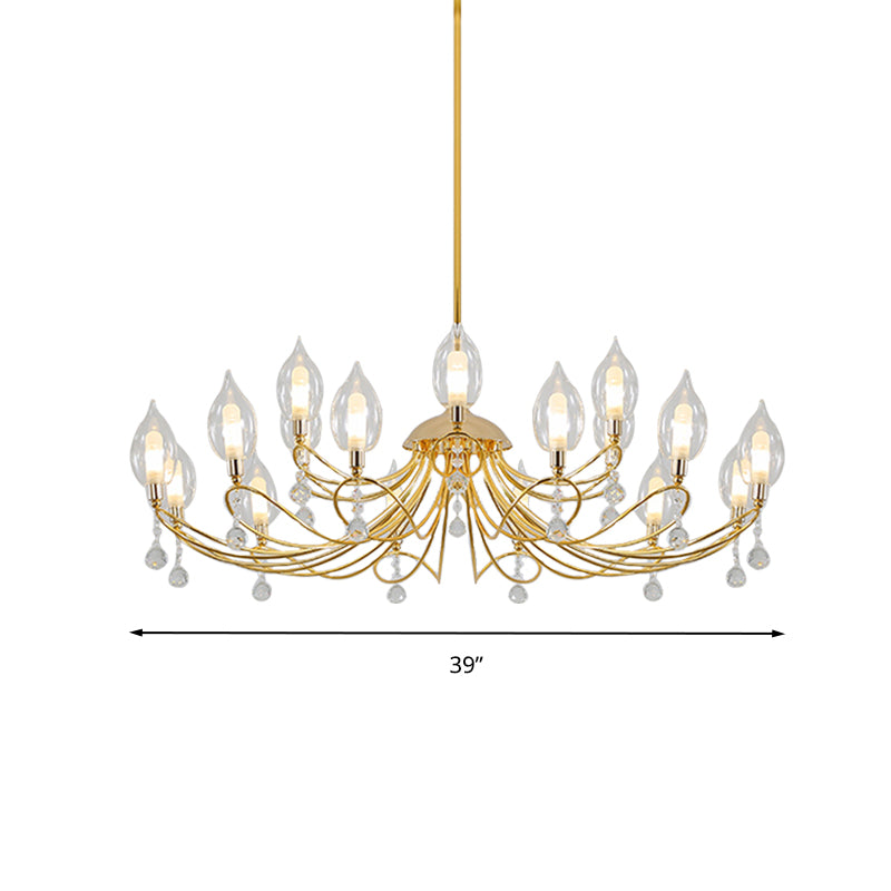 Gold Curved Arm Chandelier Lamp Modernist 9/15/18 Heads Metal Ceiling Pendant Light for Living Room Clearhalo 'Ceiling Lights' 'Chandeliers' Lighting' options 281961