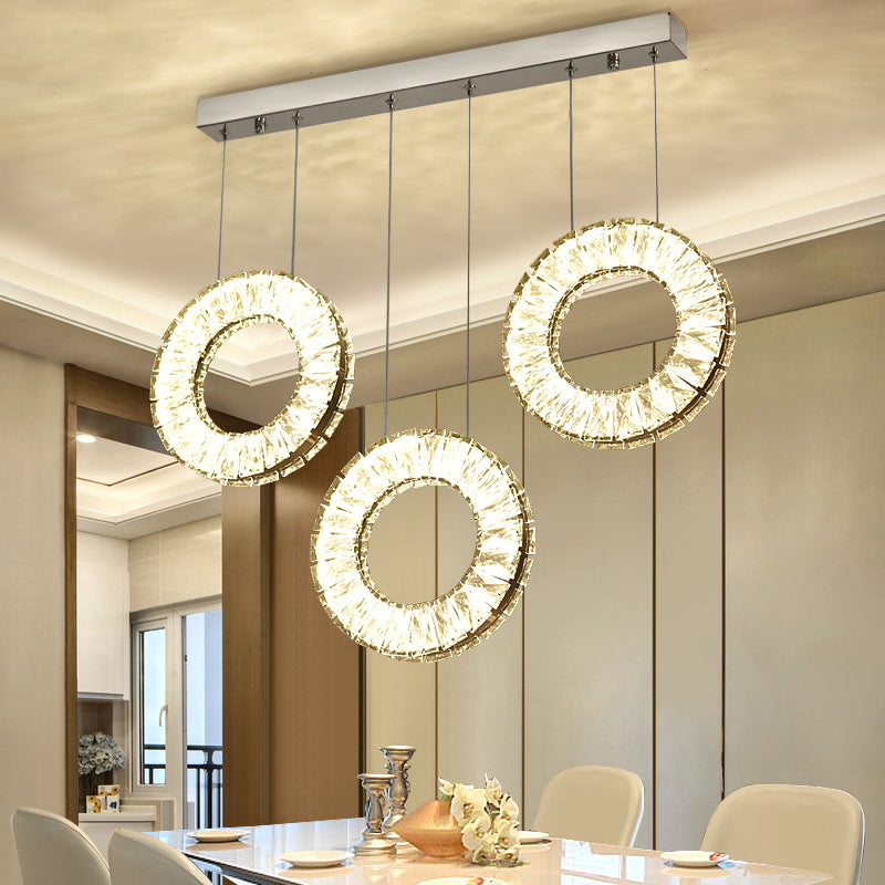 Contemporary Round Cluster Pendant Light Crystal 3 Bulbs Suspended Lighting Fixture in Nickel Nickel Clearhalo 'Ceiling Lights' 'Modern Pendants' 'Modern' 'Pendant Lights' 'Pendants' Lighting' 281962