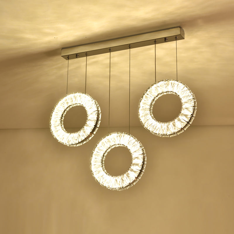 Contemporary Round Cluster Pendant Light Crystal 3 Bulbs Suspended Lighting Fixture in Nickel Clearhalo 'Ceiling Lights' 'Modern Pendants' 'Modern' 'Pendant Lights' 'Pendants' Lighting' 281963