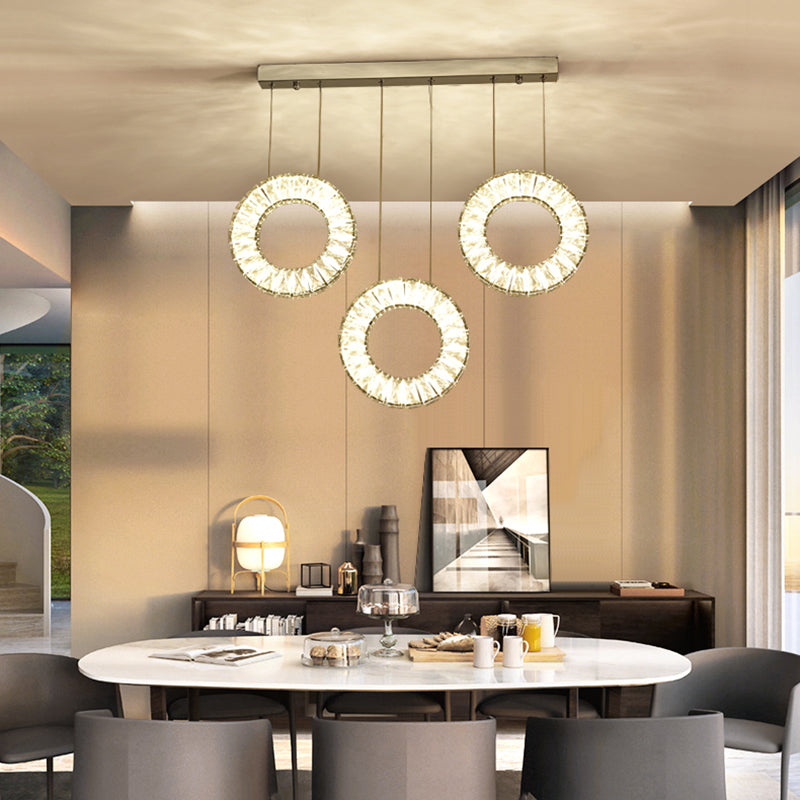 Contemporary Round Cluster Pendant Light Crystal 3 Bulbs Suspended Lighting Fixture in Nickel Clearhalo 'Ceiling Lights' 'Modern Pendants' 'Modern' 'Pendant Lights' 'Pendants' Lighting' 281964