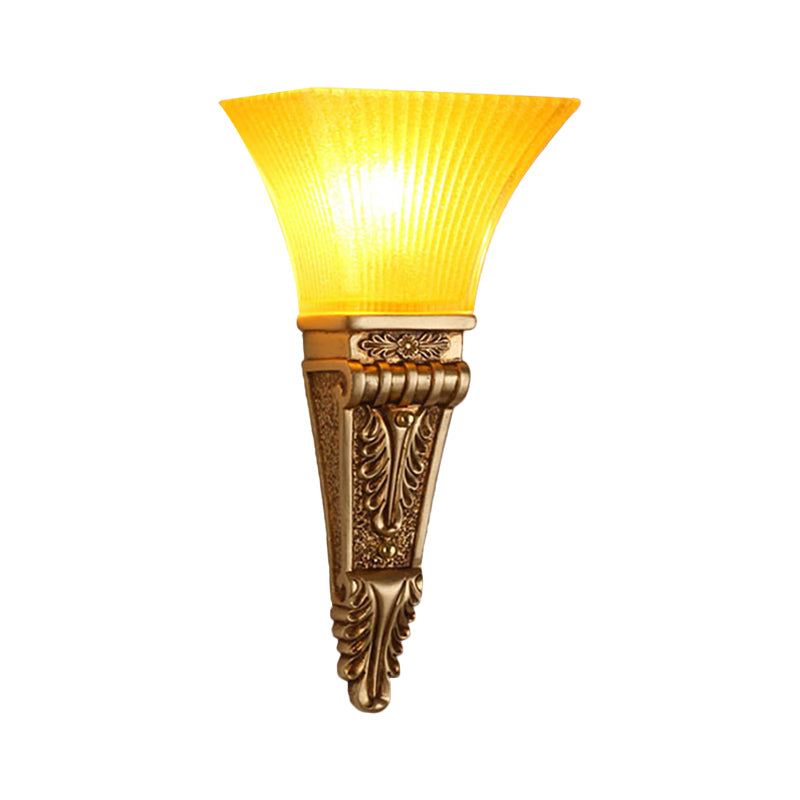 Modern Style Bell Wall Lighting 1 Bulb Yellow Glass and Resin Wall Mounted Lamp in Gold/White for Foyer, 14"/19" W Clearhalo 'Wall Lamps & Sconces' 'Wall Lights' Lighting' 281976