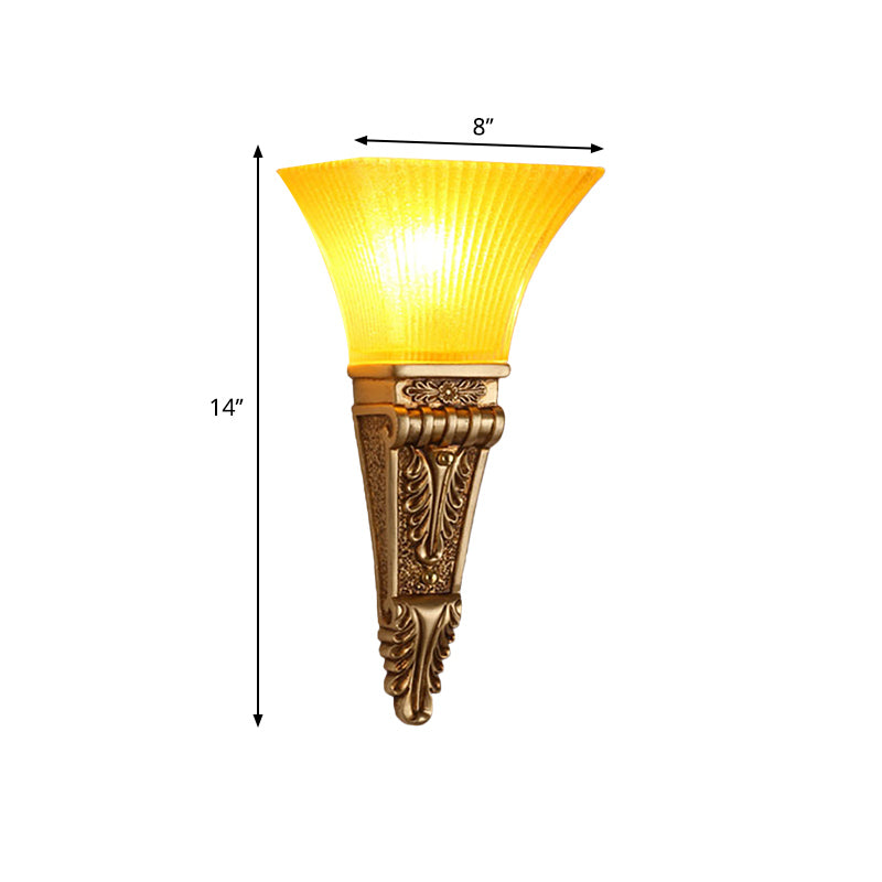 Modern Style Bell Wall Lighting 1 Bulb Yellow Glass and Resin Wall Mounted Lamp in Gold/White for Foyer, 14"/19" W Clearhalo 'Wall Lamps & Sconces' 'Wall Lights' Lighting' 281977