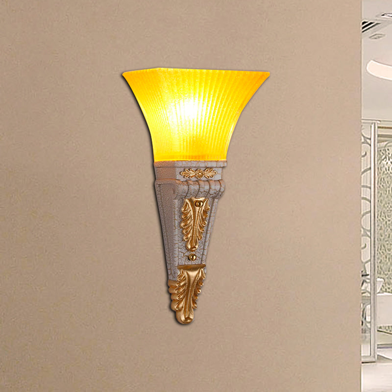 Modern Style Bell Wall Lighting 1 Bulb Yellow Glass and Resin Wall Mounted Lamp in Gold/White for Foyer, 14"/19" W White 14" Clearhalo 'Wall Lamps & Sconces' 'Wall Lights' Lighting' 281978