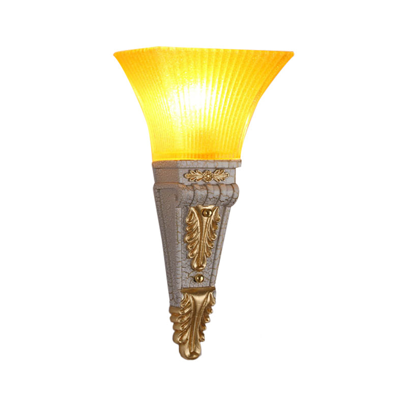 Modern Style Bell Wall Lighting 1 Bulb Yellow Glass and Resin Wall Mounted Lamp in Gold/White for Foyer, 14"/19" W Clearhalo 'Wall Lamps & Sconces' 'Wall Lights' Lighting' 281980