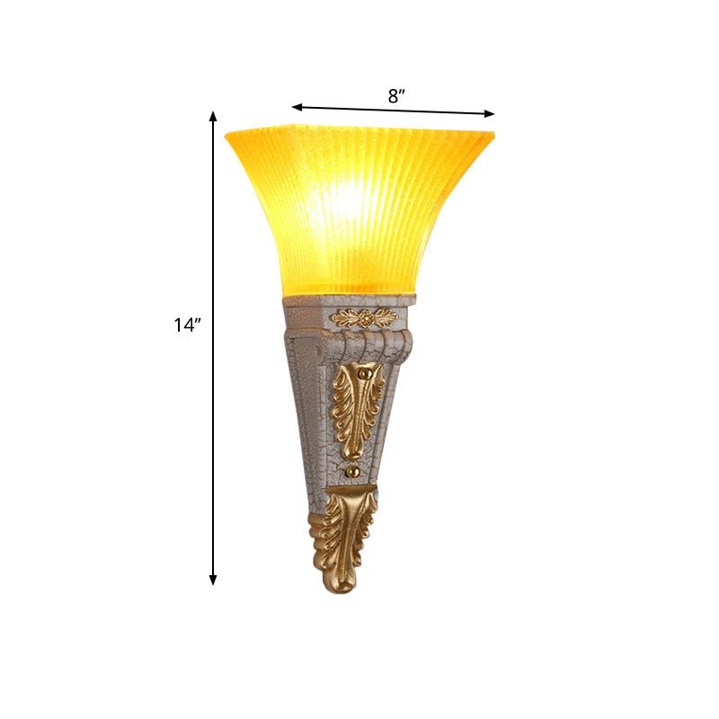 Modern Style Bell Wall Lighting 1 Bulb Yellow Glass and Resin Wall Mounted Lamp in Gold/White for Foyer, 14"/19" W Clearhalo 'Wall Lamps & Sconces' 'Wall Lights' Lighting' 281981