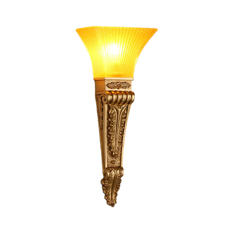 Modern Style Bell Wall Lighting 1 Bulb Yellow Glass and Resin Wall Mounted Lamp in Gold/White for Foyer, 14"/19" W Clearhalo 'Wall Lamps & Sconces' 'Wall Lights' Lighting' 281985