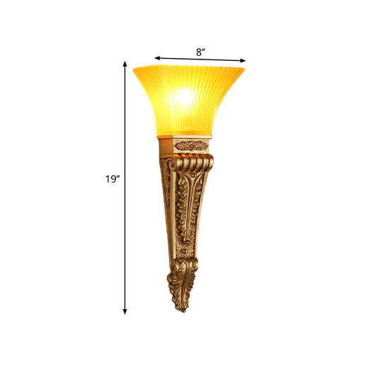 Modern Style Bell Wall Lighting 1 Bulb Yellow Glass and Resin Wall Mounted Lamp in Gold/White for Foyer, 14"/19" W Clearhalo 'Wall Lamps & Sconces' 'Wall Lights' Lighting' 281986