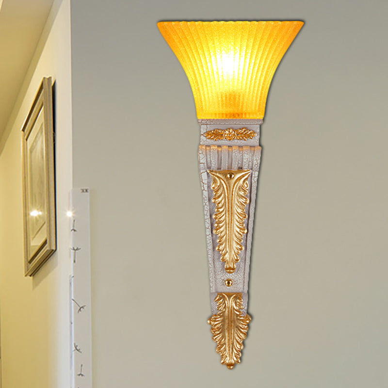 Modern Style Bell Wall Lighting 1 Bulb Yellow Glass and Resin Wall Mounted Lamp in Gold/White for Foyer, 14"/19" W White 19" Clearhalo 'Wall Lamps & Sconces' 'Wall Lights' Lighting' 281987