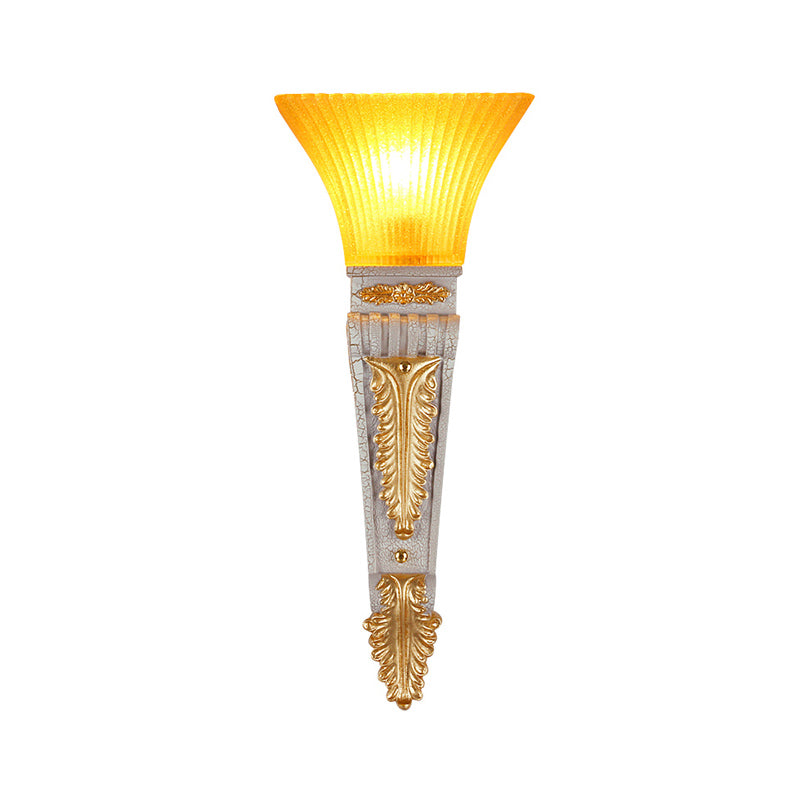 Modern Style Bell Wall Lighting 1 Bulb Yellow Glass and Resin Wall Mounted Lamp in Gold/White for Foyer, 14"/19" W Clearhalo 'Wall Lamps & Sconces' 'Wall Lights' Lighting' 281989