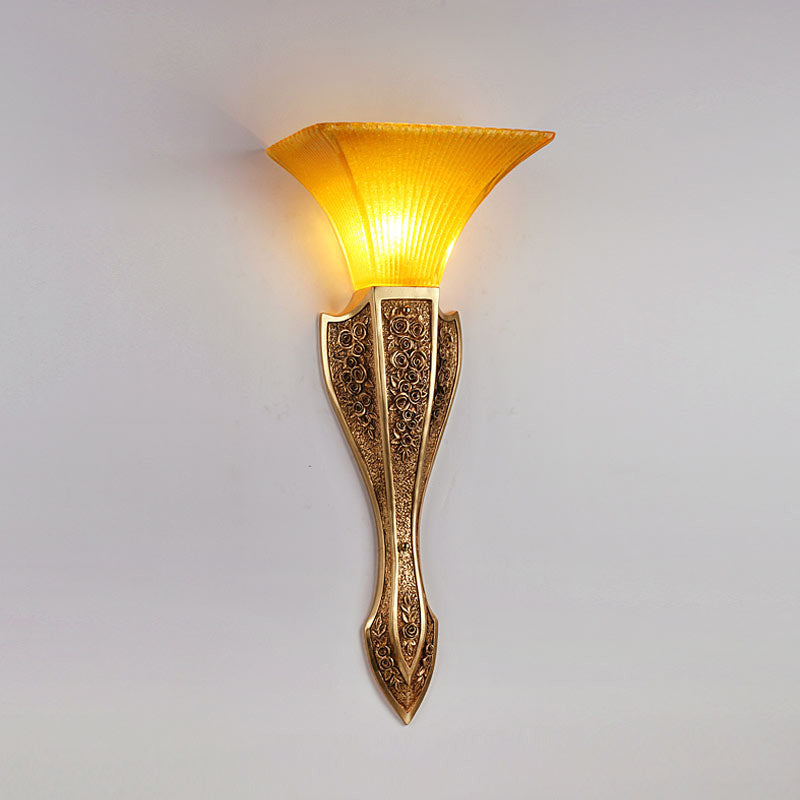 Yellow Glass Flared Wall Light Modern Style 1 Light Living Room Sconce Light Fixture in Gold, 9"/12" Wide Gold Clearhalo 'Wall Lamps & Sconces' 'Wall Lights' Lighting' 282003