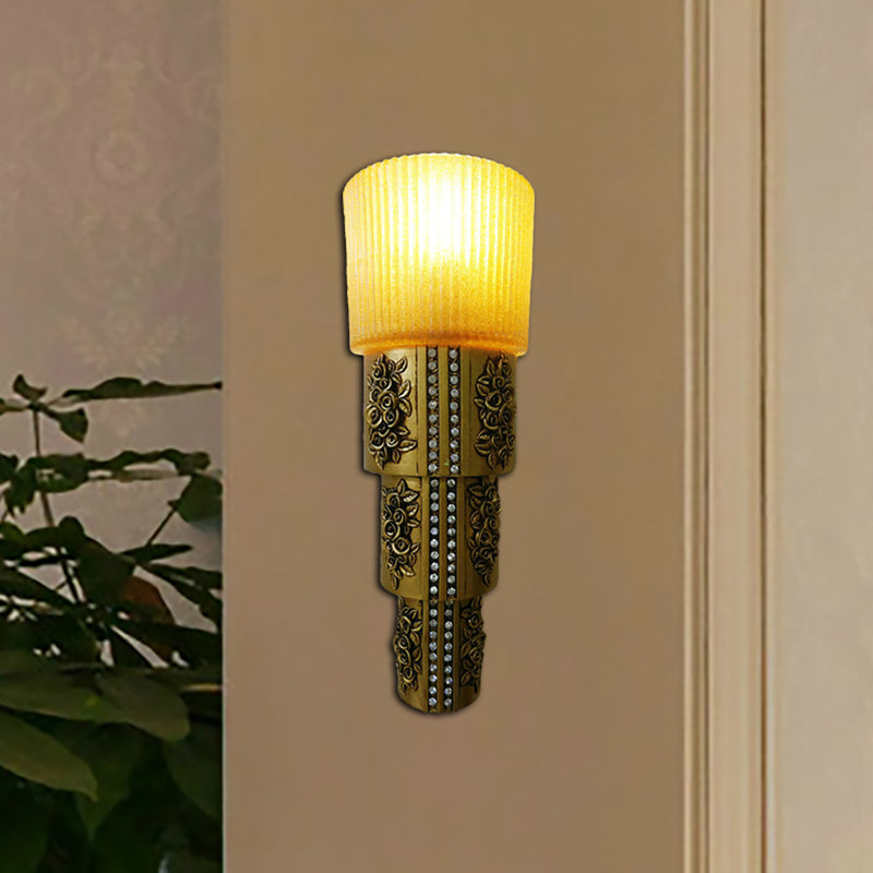 1 Light Wall Mounted Light with Cylinder Amber Glass Rustic Style Indoor Gold Finish Wall Lighting Gold Clearhalo 'Wall Lamps & Sconces' 'Wall Lights' Lighting' 282021