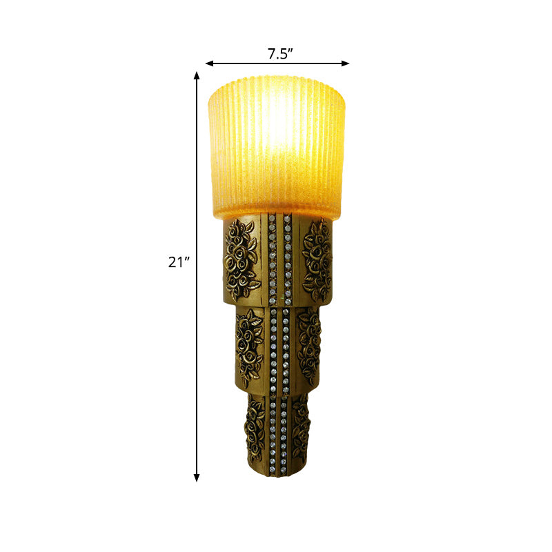 1 Light Wall Mounted Light with Cylinder Amber Glass Rustic Style Indoor Gold Finish Wall Lighting Clearhalo 'Wall Lamps & Sconces' 'Wall Lights' Lighting' 282025