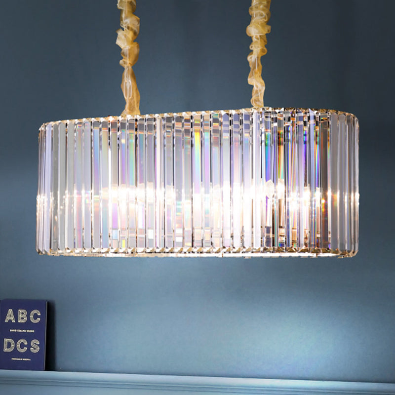 Oval Island Lamp Modernist 8 Heads Clear Crystal Ceiling Pendant Light for Dining Room Clearhalo 'Ceiling Lights' 'Island Lights' Lighting' 282027