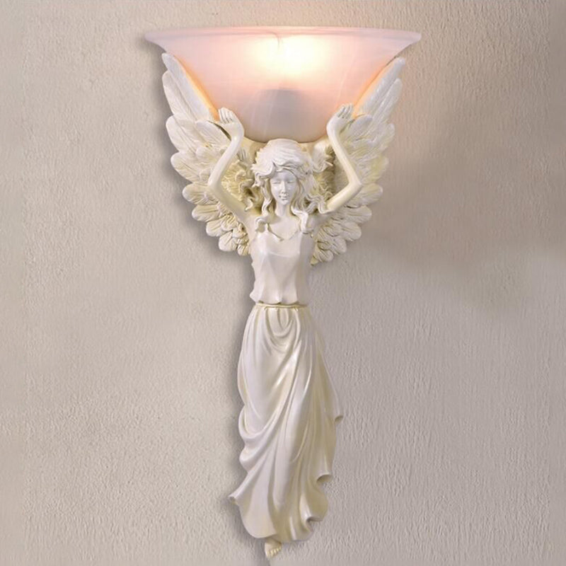 Amber Glass Bowl Wall Lamp Modern Style 1 Light Bedroom Wall Sconce Fixture with Gold/White Angel Design White Clearhalo 'Wall Lamps & Sconces' 'Wall Lights' Lighting' 282047