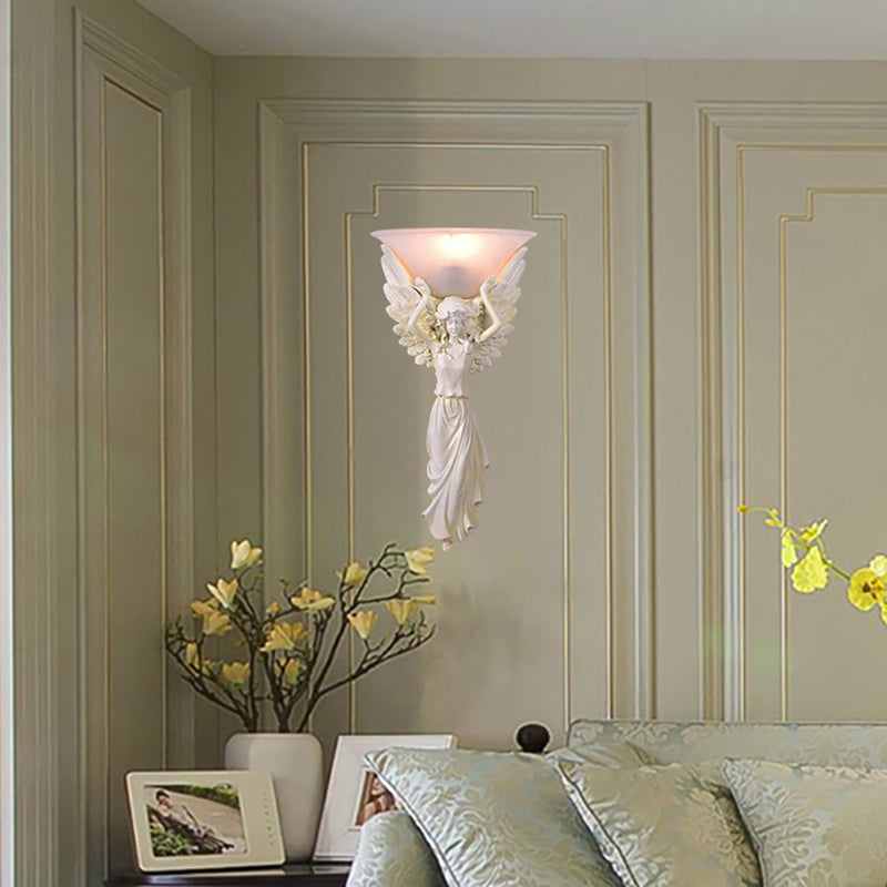 Amber Glass Bowl Wall Lamp Modern Style 1 Light Bedroom Wall Sconce Fixture with Gold/White Angel Design Clearhalo 'Wall Lamps & Sconces' 'Wall Lights' Lighting' 282048