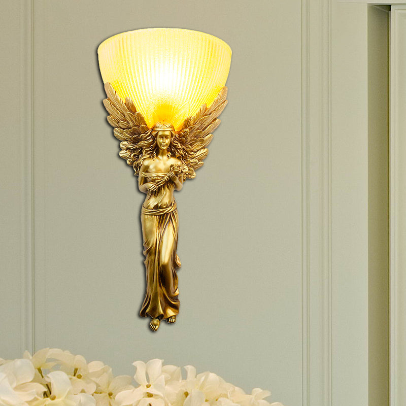 Gold/Silver/White Angel Sconce Lighting Country Style Resin 1 Bulb Foyer Wall Mount Light with Yellow Glass Bowl Shade Gold Clearhalo 'Wall Lamps & Sconces' 'Wall Lights' Lighting' 282058